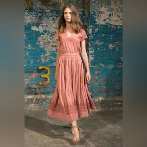 NWT Ulla Johnson Savannah Midi Dress Rose Floral Lace Embroidered 100% Cotton 8